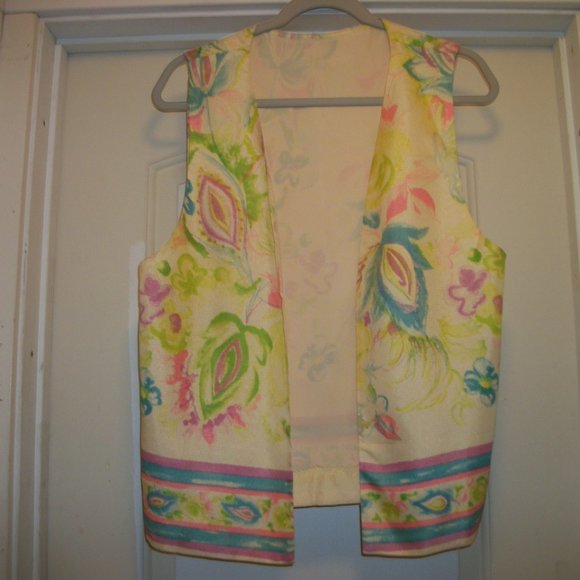 BOHO HIPPIE 70S YELLOWS PASTELS PRETTY VEST LG - Picture 4 of 7